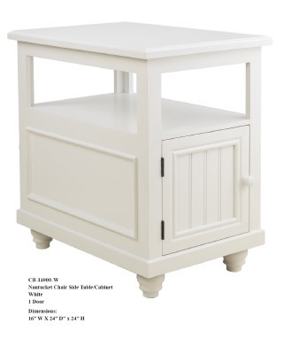 16" White Nantucket Chair Sidetable and Single Door Cabinet