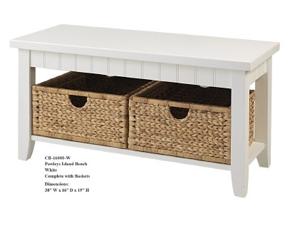 38" White Pawley's Island Bench with Baskets