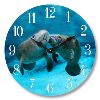 13" Wood Blue Water Manatees Clock