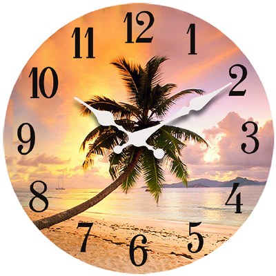 13" Wood Tropical Palm Orange Sunset Clock
