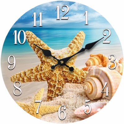 13" Starfish and Shells Beachside Glass Clock
