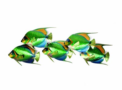 39" Green Multicolor Metal Queen Angelfish Group of 5 Coastal Wall Art Plaque