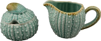 3" Set of 2 Ceramic Turquoise Urchin Sugar and Cream Holders