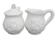 Set of 2 White Ceramic Seahorse Sugar and Cream Holders