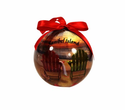 3" Sanibel Island Red and Green Beach Chairs Ball Ornament