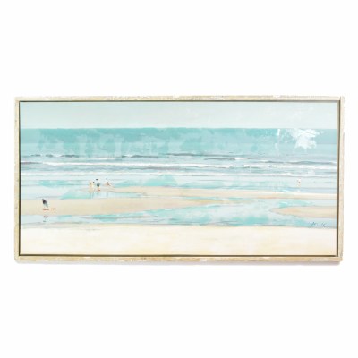 30" x 60" Aqua and Beige Low Tide Canvas