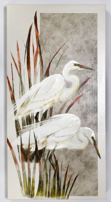 40" x 20" White Marsh Egret Pair Canvas