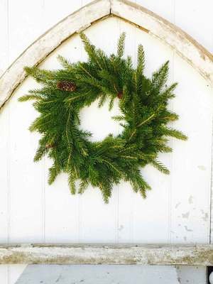 6" Opening Faux Green Spruce With Pinecones Candle Ring