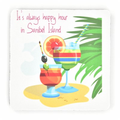 4" Square It's Always Happy Hour in Sanibel Island Rubber Coaster