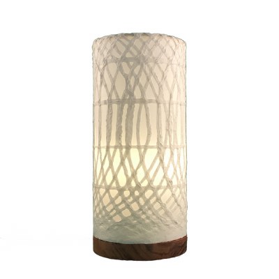 13" Natural Paper Arches Cylinder Lamp on Wood Base