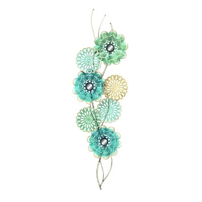 71" Aqua and Green Openwork Metal Medallions Plaque
