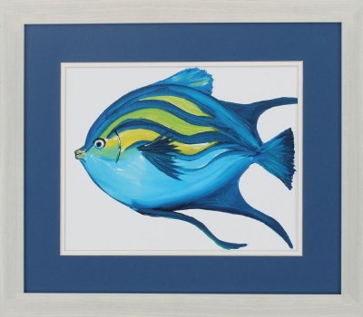 18" x 21" Blue Bottom Fish Framed Print Under Glass