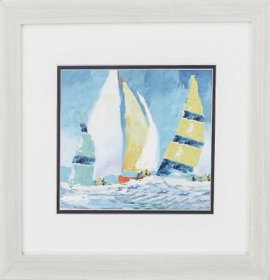 17" x 15" Yellow Sailboats Framed Print Under Glass