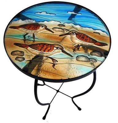 24" Multicolor Sandpiper Trio Fused Glass and Metal Table