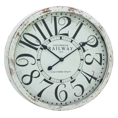 24" Round White Weathered Wood and Glass Clock