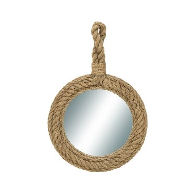 20" Tan Hanging Rope Mirror with Loop