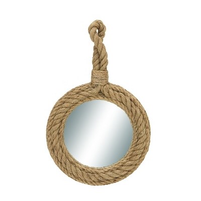 19" Tan Hanging Rope Mirror with Loop