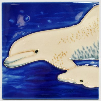 6" Sq Dolphin and Baby Dolphin Ceramic Tile