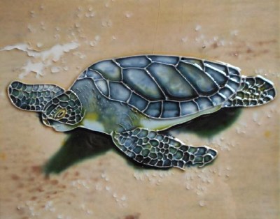 8" x 10" Blue Sea Turtle on Beige Beach Ceramic Tile