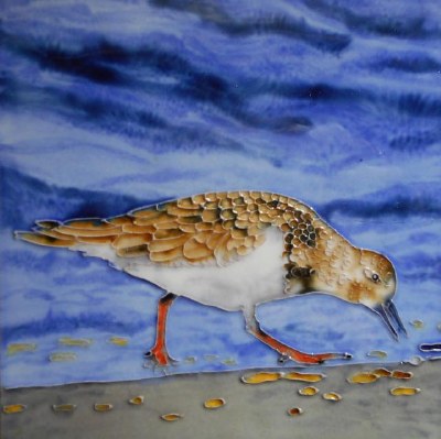 6" Square Brown Sandpiper on Beach Ceramic Tile