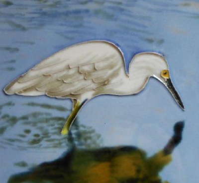 6" Square White Egret Hunting Ceramic Tile