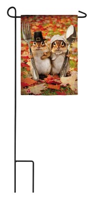 18" x 12" Mini Chipmunk Pilgrims Thanksgiving Flag
