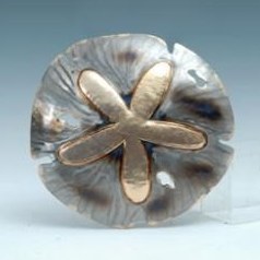 11" Round Silver and Gold Metal Sand Dollar Coastal Wall Art Plaque