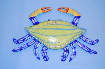 34" Blue & Green Crab Coastal Metal Wall Art Plaque
