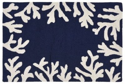 20" x 30" Navy Coral Border Capri Indoor/Outdoor Rug