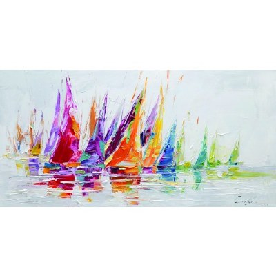 28" x 55" Multicolor Textured Rainbow Afloat Canvas Print