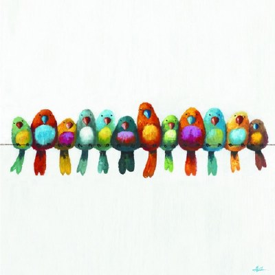 20" Square Multicolor Birds on a Wire Canvas Print