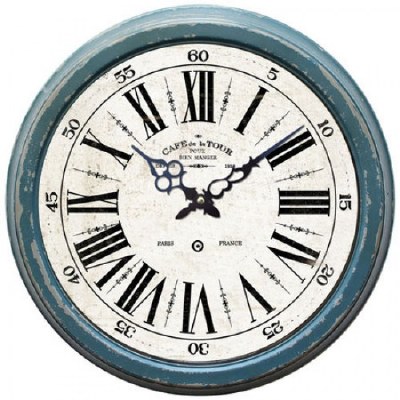 16" Round Rustic Distressed Blue Finish Clock