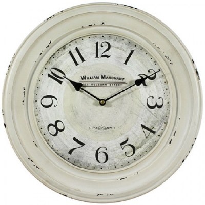 16" Round Rustic Distressed  White Finish Clock