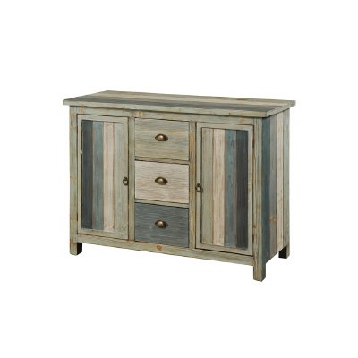50" Green, Blue and White Rustic Wood Credenza
