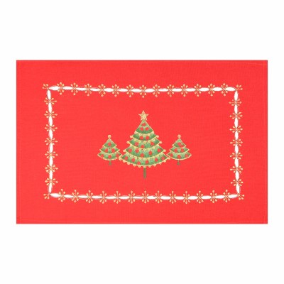 12" x 18" Green Christmas Tree on Red Placemat