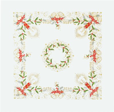 33.5" Square White and Red Holly Candle Table Topper
