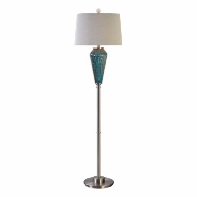 67" Teal Glass with Brushed Nickel finish  Column Floor Lamp