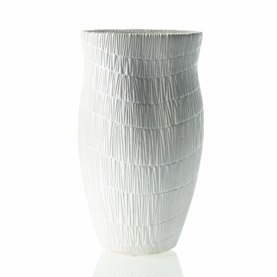 22" White Textured Lines Abstract Vase