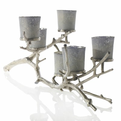 41" Set of 7 Silver Votive Holders on Branch Stand