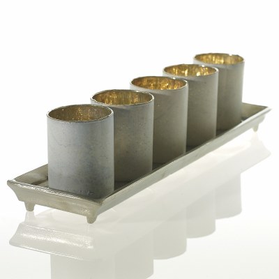 20" Set of 6 Silver Footed Tray with 5 Glass Votive Holders