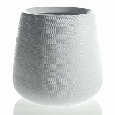 15" Round White Textured Ceramic Benji Pot