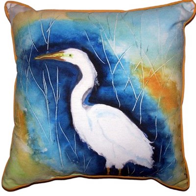 12" Square Blue and Yellow Great Egret Left Indoor and Outdoor Pillow