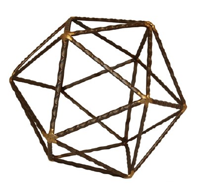 8" Brown and Gold Textured Metal Icosahedron Sculpture