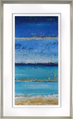 32" x 20" Blue Ombre Sea Panel 1 Framed Print Under Glass