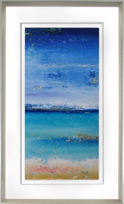 32" x 20" Blue Ombre Sea Panel 2 Framed Print Under Glass