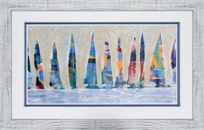 30" x 45" Dozen Colorful Boats Framed Print Under Glass