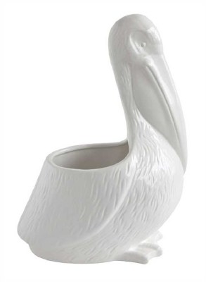 14" White Textured Ceramic Pelican Planter