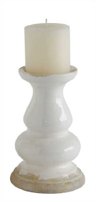 8" Distressed White Finish Rustic Ceramic Pillar Holder