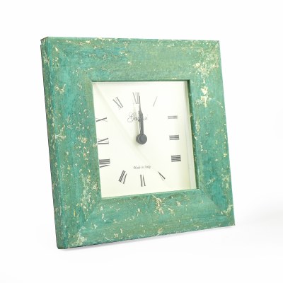 4" Square Aqua with Gold Accents Clock