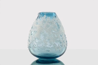 11" Light Blue with Ice Glass Vase